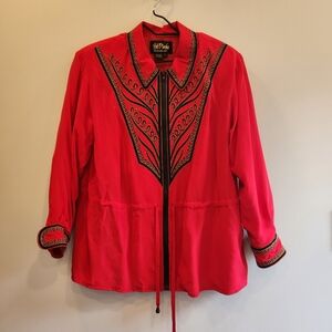 Bob Mackie Wearable Art Embellished Zip-Up Drawstring 100% Silk Jacket